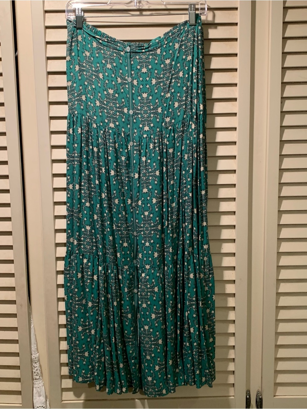 Max Studio Green Floral Tiered Maxi Skirt